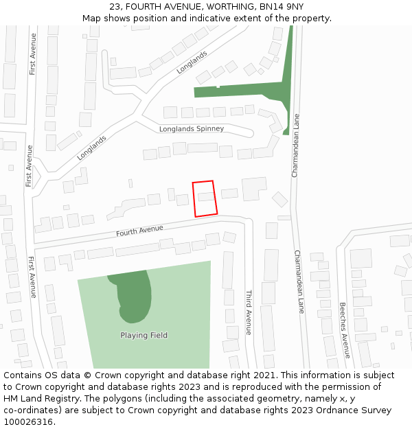 23, FOURTH AVENUE, WORTHING, BN14 9NY: Location map and indicative extent of plot