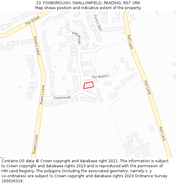 23, FOXBOROUGH, SWALLOWFIELD, READING, RG7 1RW: Location map and indicative extent of plot