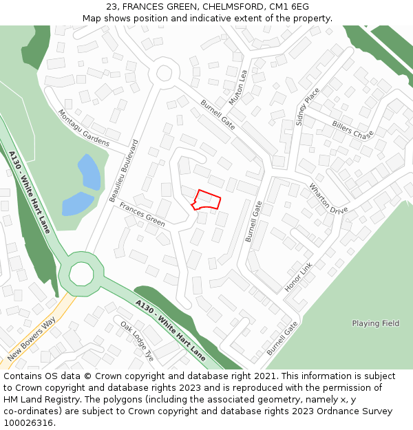 23, FRANCES GREEN, CHELMSFORD, CM1 6EG: Location map and indicative extent of plot