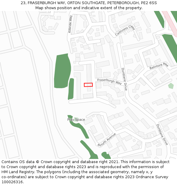 23, FRASERBURGH WAY, ORTON SOUTHGATE, PETERBOROUGH, PE2 6SS: Location map and indicative extent of plot