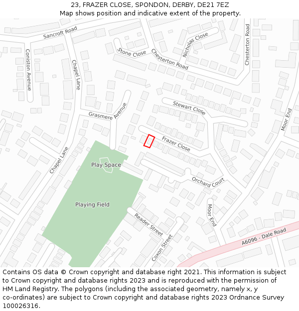 23, FRAZER CLOSE, SPONDON, DERBY, DE21 7EZ: Location map and indicative extent of plot