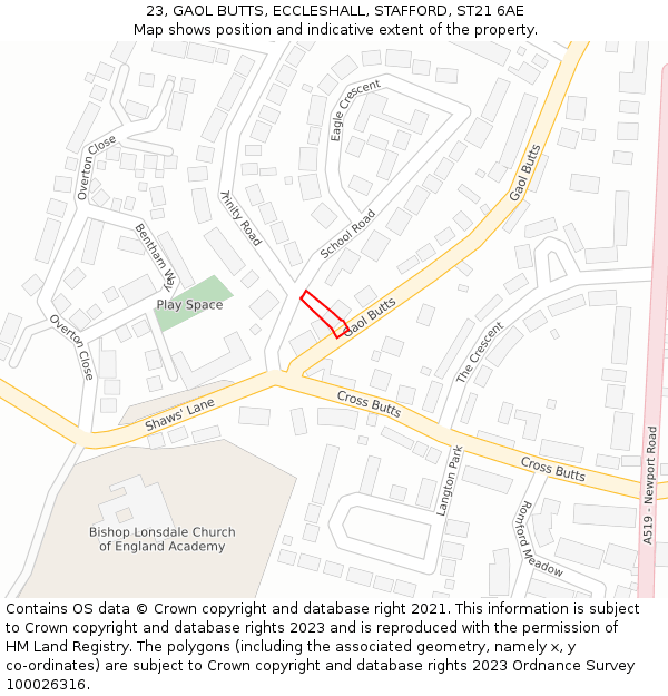 23, GAOL BUTTS, ECCLESHALL, STAFFORD, ST21 6AE: Location map and indicative extent of plot