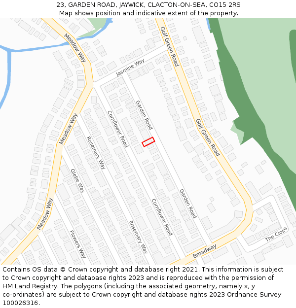 23, GARDEN ROAD, JAYWICK, CLACTON-ON-SEA, CO15 2RS: Location map and indicative extent of plot