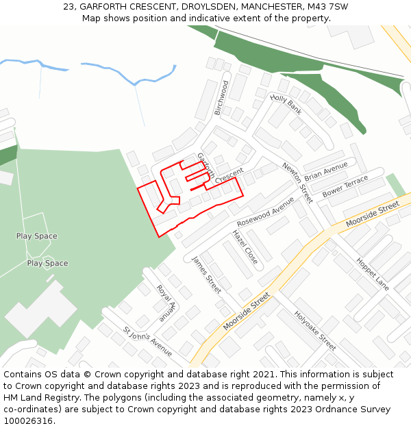 23, GARFORTH CRESCENT, DROYLSDEN, MANCHESTER, M43 7SW: Location map and indicative extent of plot