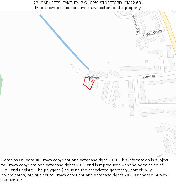 23, GARNETTS, TAKELEY, BISHOP'S STORTFORD, CM22 6RL: Location map and indicative extent of plot