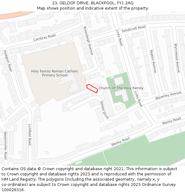 23, GELDOF DRIVE, BLACKPOOL, FY1 2AQ: Location map and indicative extent of plot