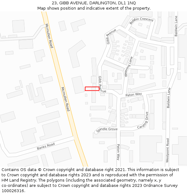 23, GIBB AVENUE, DARLINGTON, DL1 1NQ: Location map and indicative extent of plot