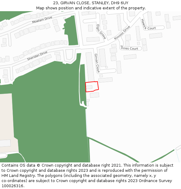 23, GIRVAN CLOSE, STANLEY, DH9 6UY: Location map and indicative extent of plot