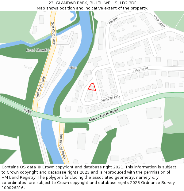 23, GLANDWR PARK, BUILTH WELLS, LD2 3DF: Location map and indicative extent of plot