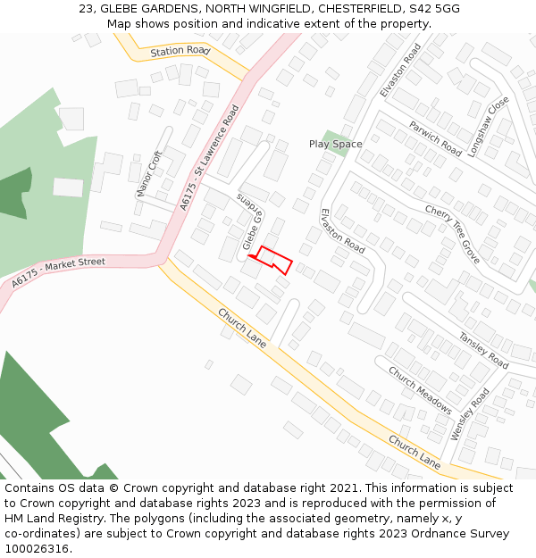 23, GLEBE GARDENS, NORTH WINGFIELD, CHESTERFIELD, S42 5GG: Location map and indicative extent of plot