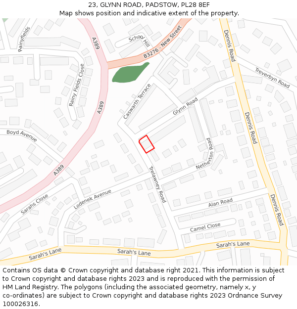 23, GLYNN ROAD, PADSTOW, PL28 8EF: Location map and indicative extent of plot