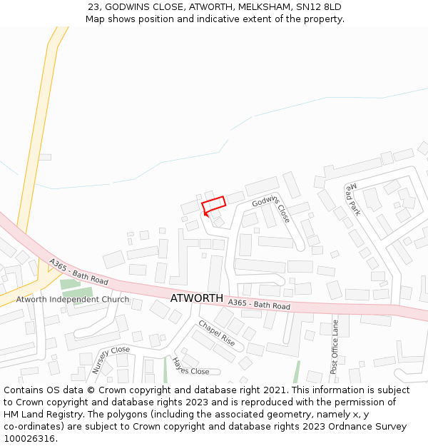 23, GODWINS CLOSE, ATWORTH, MELKSHAM, SN12 8LD: Location map and indicative extent of plot