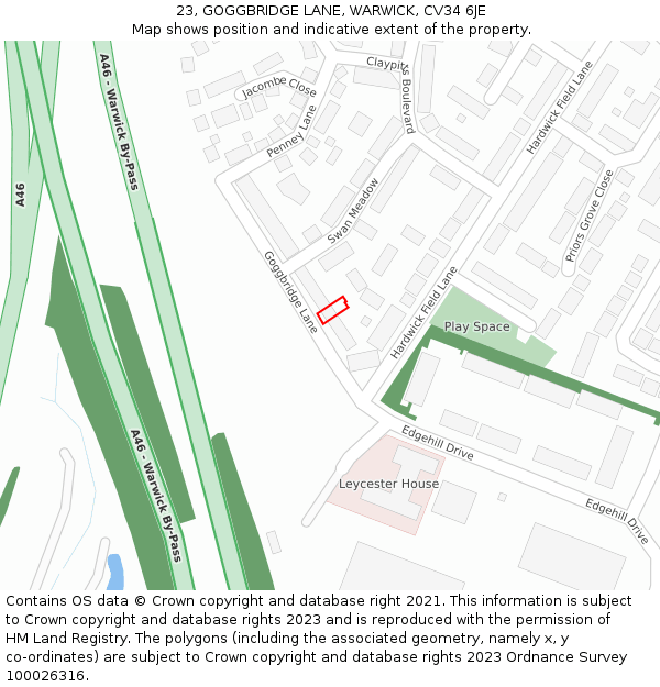 23, GOGGBRIDGE LANE, WARWICK, CV34 6JE: Location map and indicative extent of plot