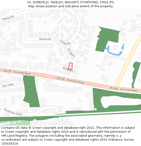 23, GOREFELD, TAKELEY, BISHOP'S STORTFORD, CM22 6TL: Location map and indicative extent of plot
