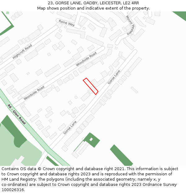 23, GORSE LANE, OADBY, LEICESTER, LE2 4RR: Location map and indicative extent of plot