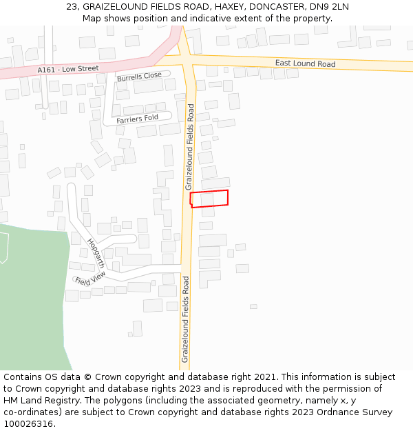 23, GRAIZELOUND FIELDS ROAD, HAXEY, DONCASTER, DN9 2LN: Location map and indicative extent of plot