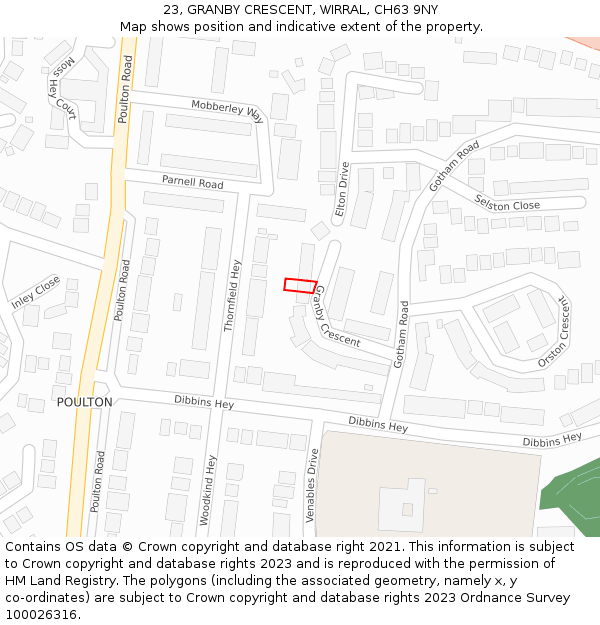 23, GRANBY CRESCENT, WIRRAL, CH63 9NY: Location map and indicative extent of plot