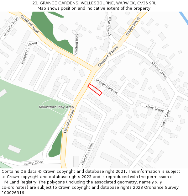 23, GRANGE GARDENS, WELLESBOURNE, WARWICK, CV35 9RL: Location map and indicative extent of plot