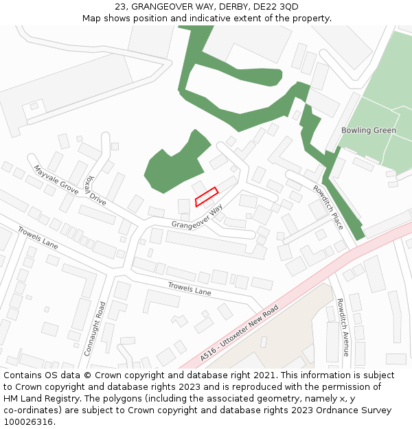 23, GRANGEOVER WAY, DERBY, DE22 3QD: Location map and indicative extent of plot