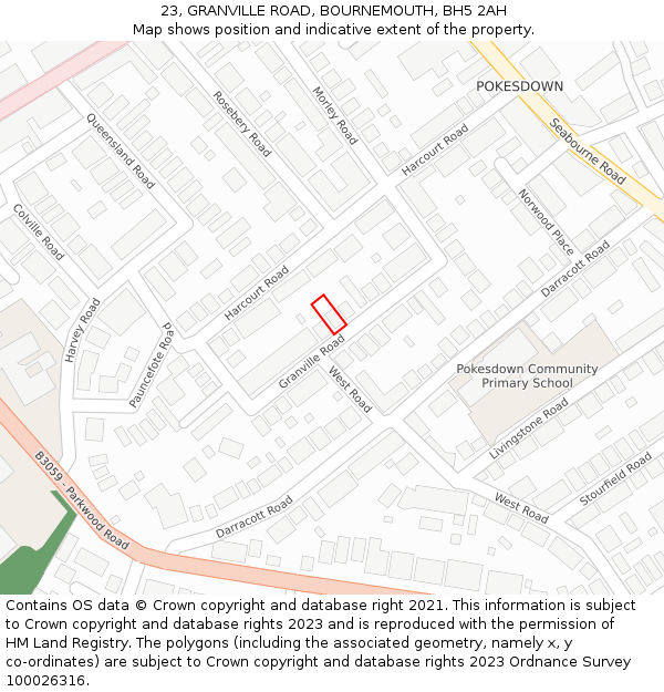 23, GRANVILLE ROAD, BOURNEMOUTH, BH5 2AH: Location map and indicative extent of plot
