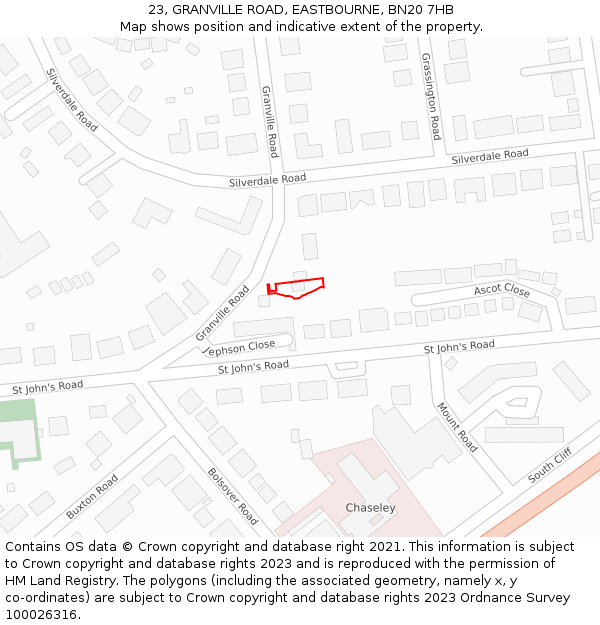 23, GRANVILLE ROAD, EASTBOURNE, BN20 7HB: Location map and indicative extent of plot