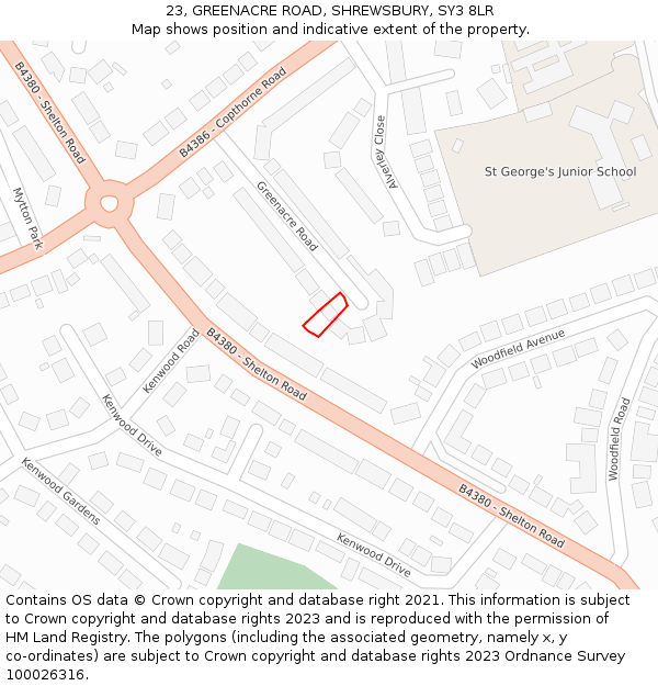 23, GREENACRE ROAD, SHREWSBURY, SY3 8LR: Location map and indicative extent of plot