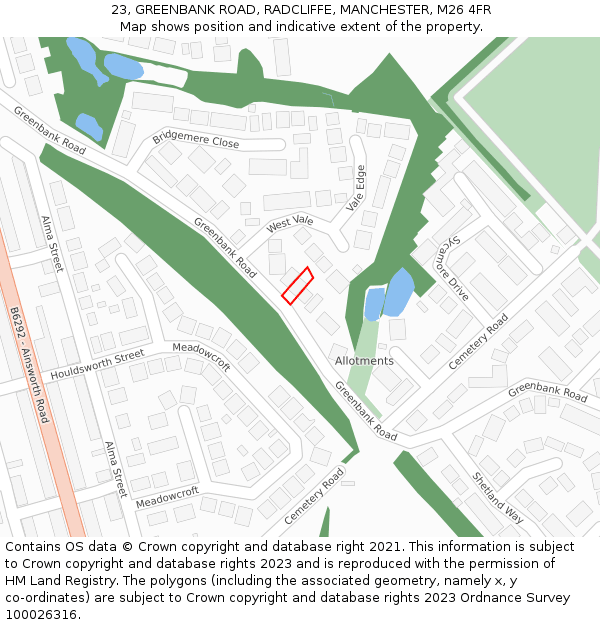 23, GREENBANK ROAD, RADCLIFFE, MANCHESTER, M26 4FR: Location map and indicative extent of plot