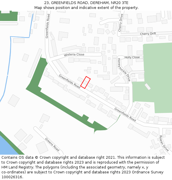23, GREENFIELDS ROAD, DEREHAM, NR20 3TE: Location map and indicative extent of plot
