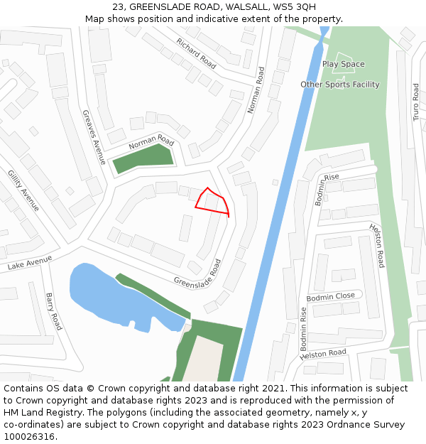 23, GREENSLADE ROAD, WALSALL, WS5 3QH: Location map and indicative extent of plot