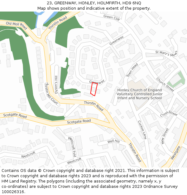23, GREENWAY, HONLEY, HOLMFIRTH, HD9 6NQ: Location map and indicative extent of plot