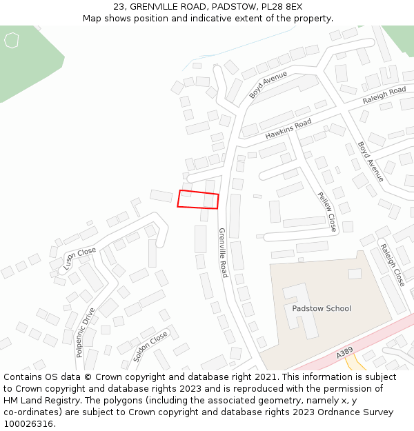 23, GRENVILLE ROAD, PADSTOW, PL28 8EX: Location map and indicative extent of plot