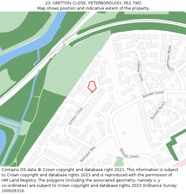 23, GRETTON CLOSE, PETERBOROUGH, PE2 7WD: Location map and indicative extent of plot