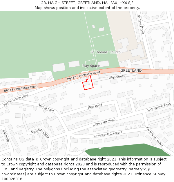 23, HAIGH STREET, GREETLAND, HALIFAX, HX4 8JF: Location map and indicative extent of plot