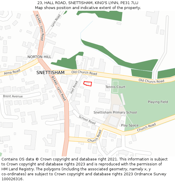 23, HALL ROAD, SNETTISHAM, KING'S LYNN, PE31 7LU: Location map and indicative extent of plot