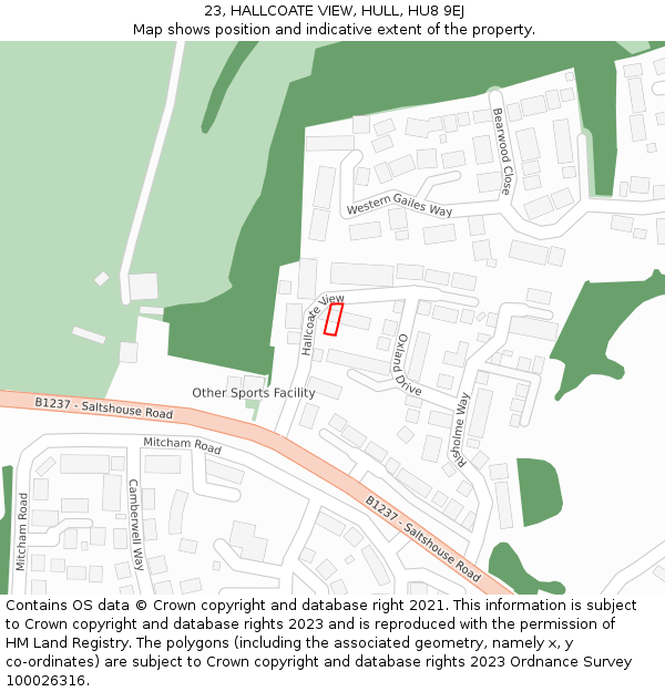 23, HALLCOATE VIEW, HULL, HU8 9EJ: Location map and indicative extent of plot