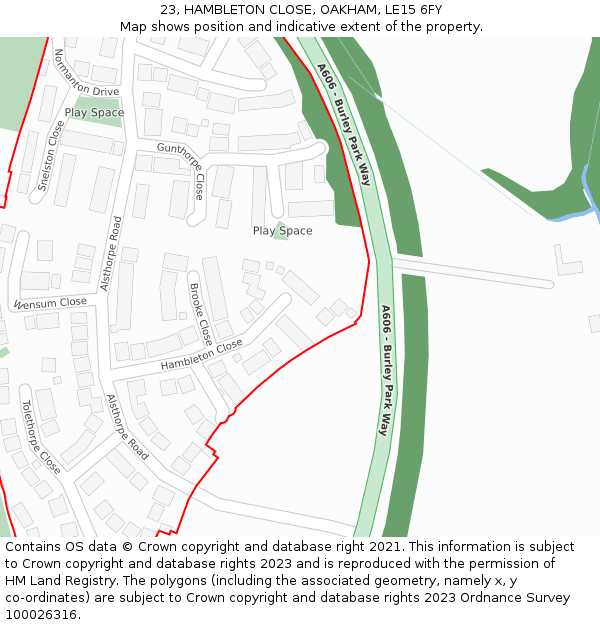 23, HAMBLETON CLOSE, OAKHAM, LE15 6FY: Location map and indicative extent of plot