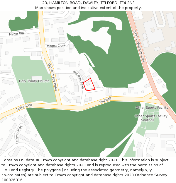 23, HAMILTON ROAD, DAWLEY, TELFORD, TF4 3NF: Location map and indicative extent of plot