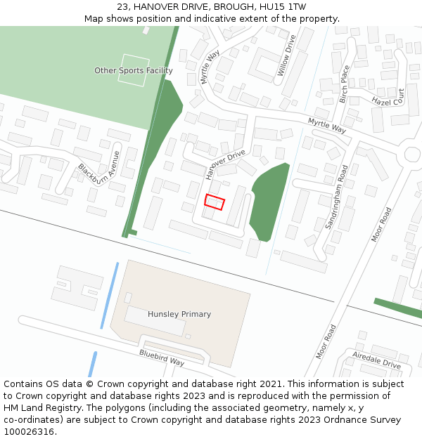 23, HANOVER DRIVE, BROUGH, HU15 1TW: Location map and indicative extent of plot