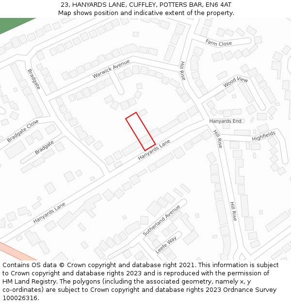 23, HANYARDS LANE, CUFFLEY, POTTERS BAR, EN6 4AT: Location map and indicative extent of plot