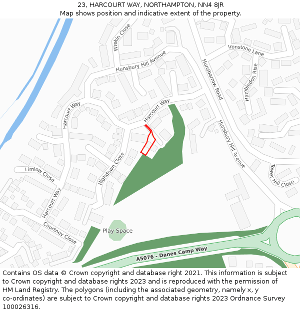 23, HARCOURT WAY, NORTHAMPTON, NN4 8JR: Location map and indicative extent of plot