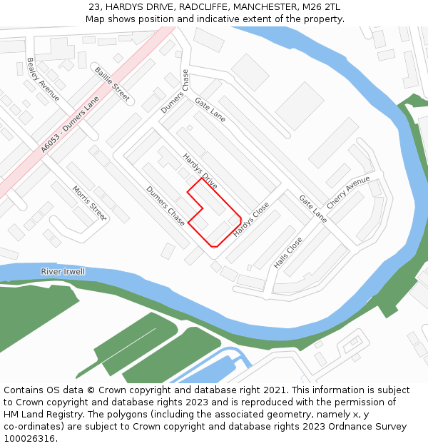 23, HARDYS DRIVE, RADCLIFFE, MANCHESTER, M26 2TL: Location map and indicative extent of plot