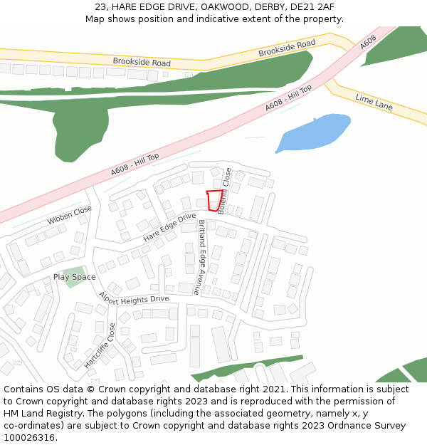 23, HARE EDGE DRIVE, OAKWOOD, DERBY, DE21 2AF: Location map and indicative extent of plot