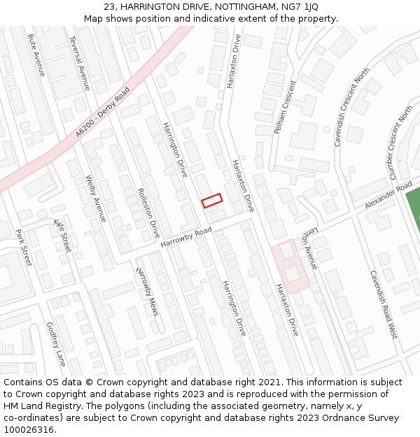 23, HARRINGTON DRIVE, NOTTINGHAM, NG7 1JQ: Location map and indicative extent of plot