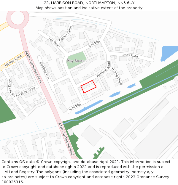 23, HARRISON ROAD, NORTHAMPTON, NN5 6UY: Location map and indicative extent of plot
