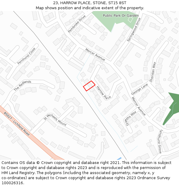 23, HARROW PLACE, STONE, ST15 8ST: Location map and indicative extent of plot