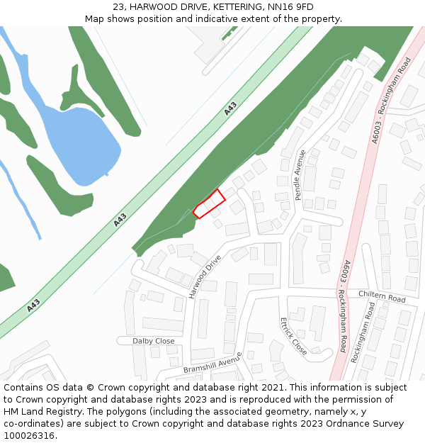 23, HARWOOD DRIVE, KETTERING, NN16 9FD: Location map and indicative extent of plot