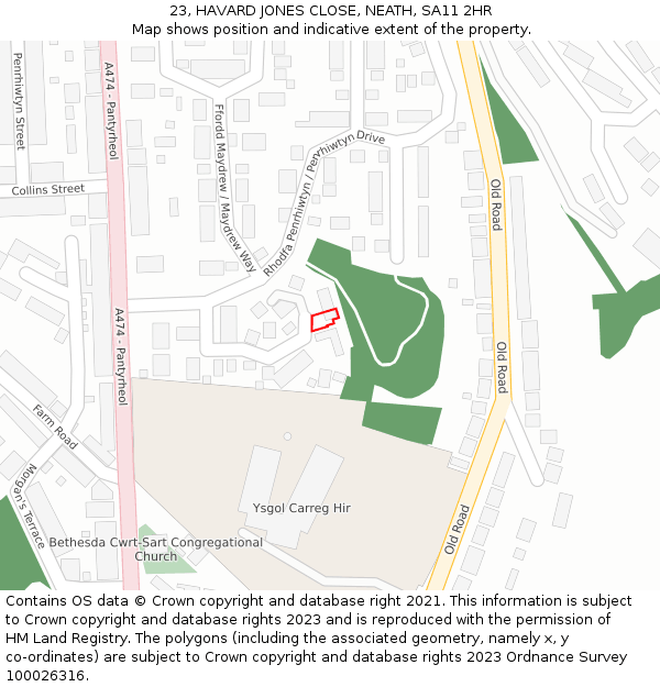 23, HAVARD JONES CLOSE, NEATH, SA11 2HR: Location map and indicative extent of plot