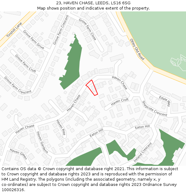 23, HAVEN CHASE, LEEDS, LS16 6SG: Location map and indicative extent of plot