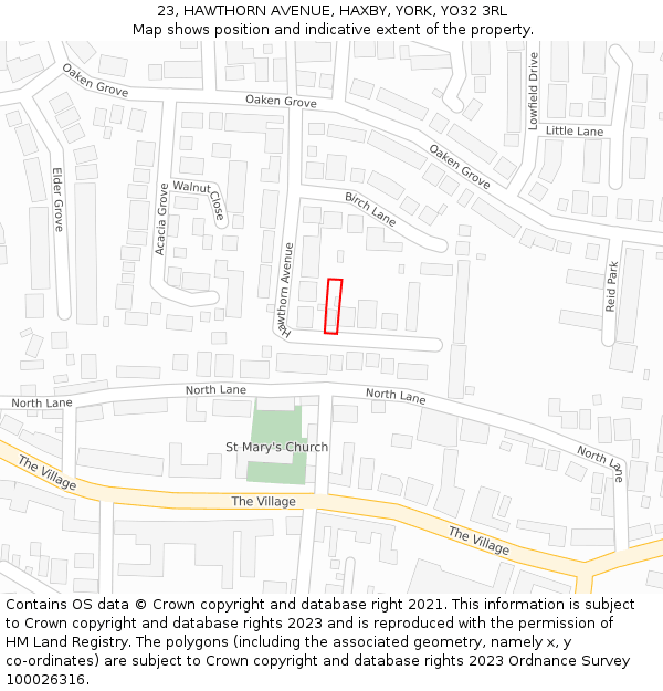 23, HAWTHORN AVENUE, HAXBY, YORK, YO32 3RL: Location map and indicative extent of plot