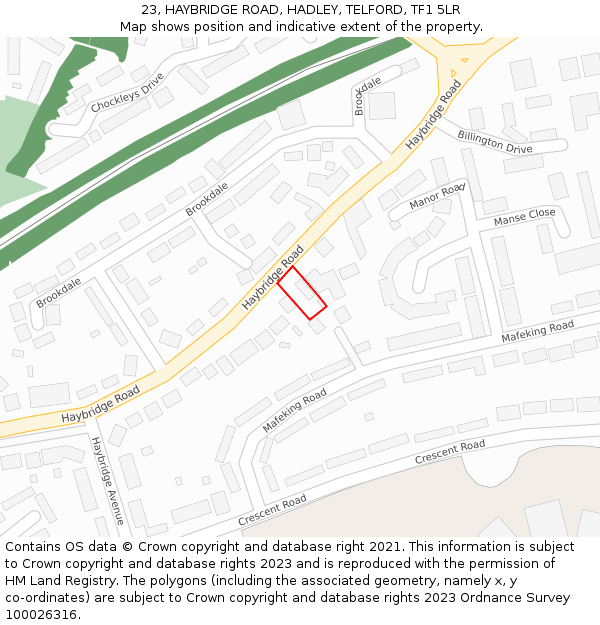 23, HAYBRIDGE ROAD, HADLEY, TELFORD, TF1 5LR: Location map and indicative extent of plot
